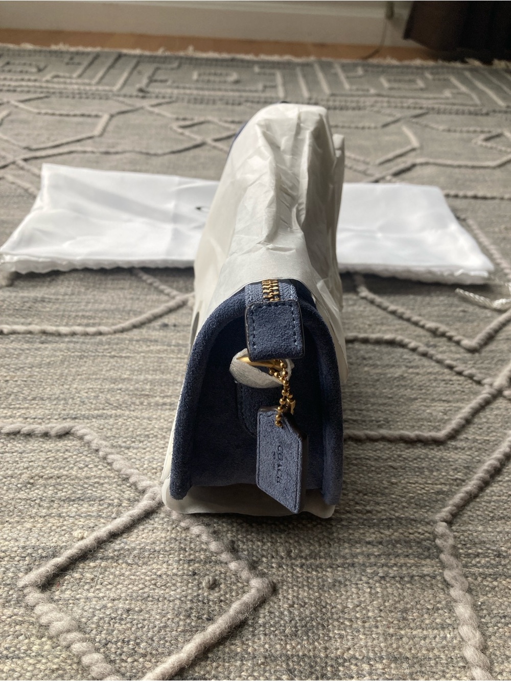 COACH Waverly Shoulder and Crossbody Bag-Brass Hardware and Light Denim Suede - Picture 12 of 15